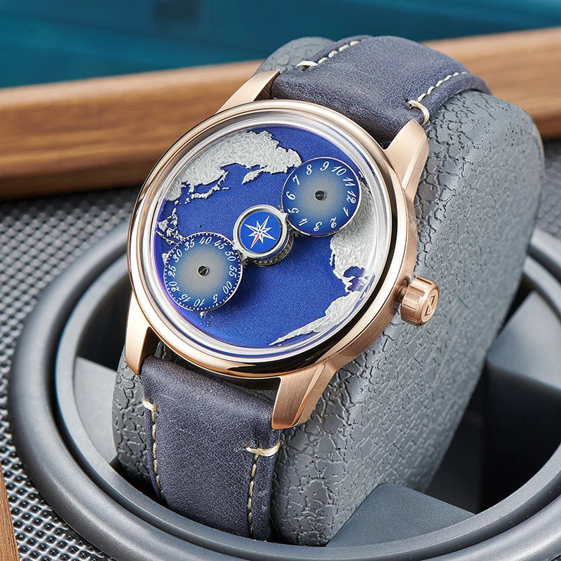 OBLVLO JM-EARTH Automatic Men's Watch – Earth Dial, Luminous