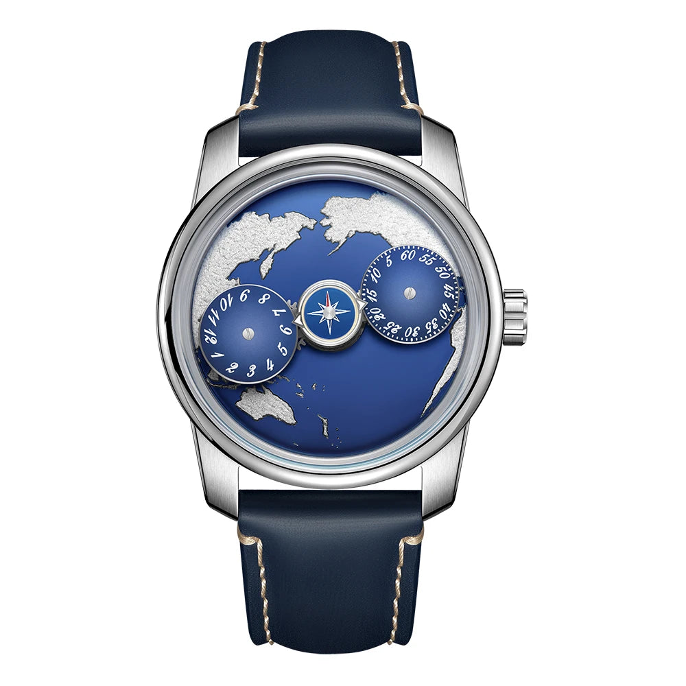 OBLVLO JM-EARTH Automatic Men's Watch – Earth Dial, Luminous