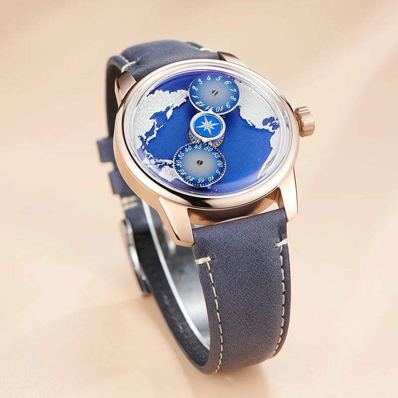 OBLVLO JM-EARTH Automatic Men's Watch – Earth Dial, Luminous