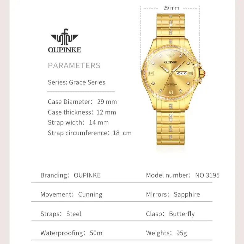 OUPINKE Diamond Women’s Automatic Watch 5ATM