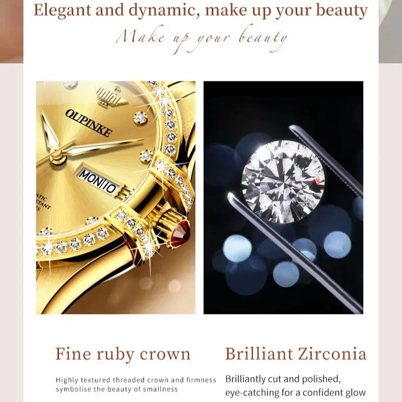 OUPINKE Diamond Women’s Automatic Watch 5ATM