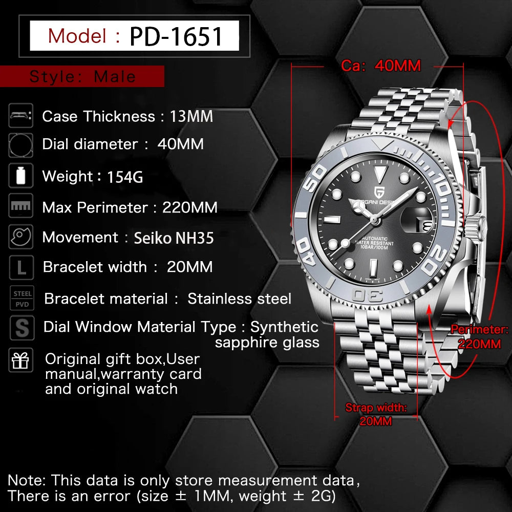 PAGANI DESIGN NH35 Dive Watch – Automatic, Ceramic Bezel, 10BAR