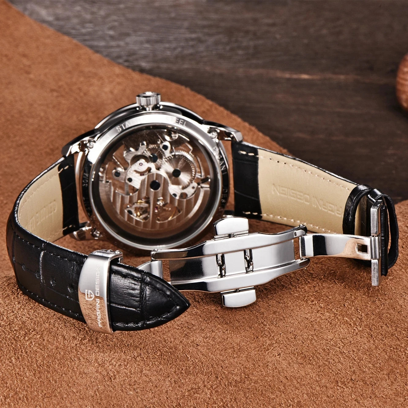 PAGANI DESIGN PD-1638 Skeleton Automatic Watch – 10ATM, Leather Strap