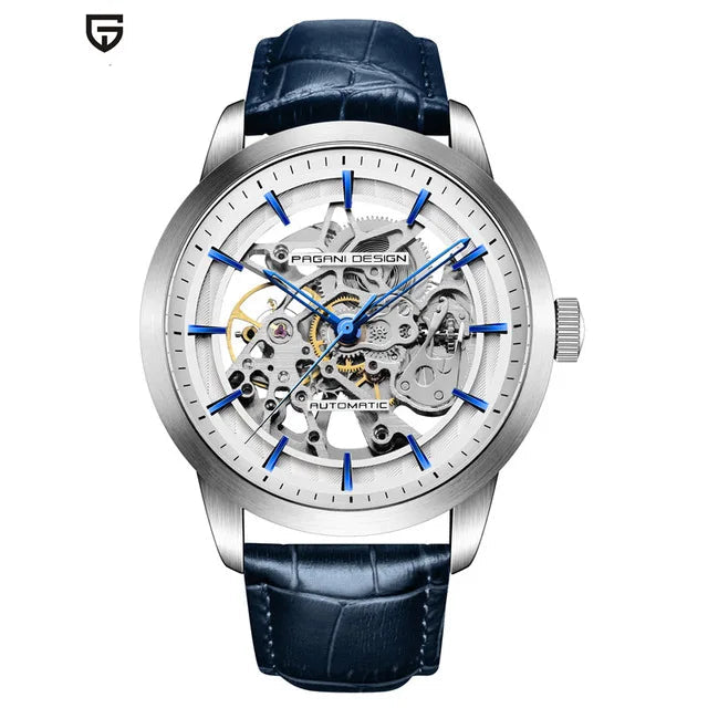 PAGANI DESIGN PD-1638 Skeleton Automatic Watch – 10ATM, Leather Strap