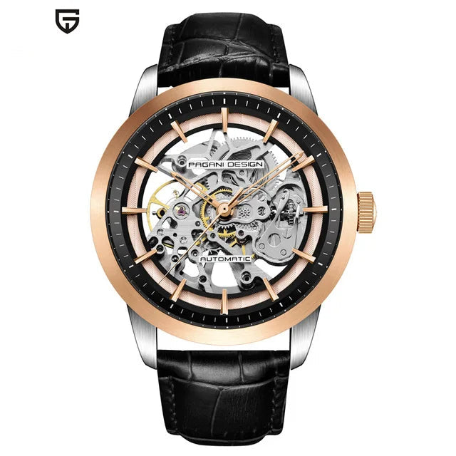 PAGANI DESIGN PD-1638 Skeleton Automatic Watch – 10ATM, Leather Strap