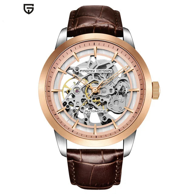 PAGANI DESIGN PD-1638 Skeleton Automatic Watch – 10ATM, Leather Strap