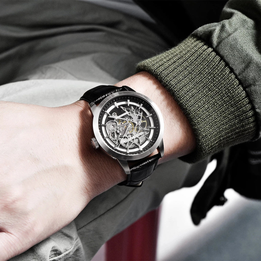 PAGANI DESIGN PD-1638 Skeleton Automatic Watch – 10ATM, Leather Strap
