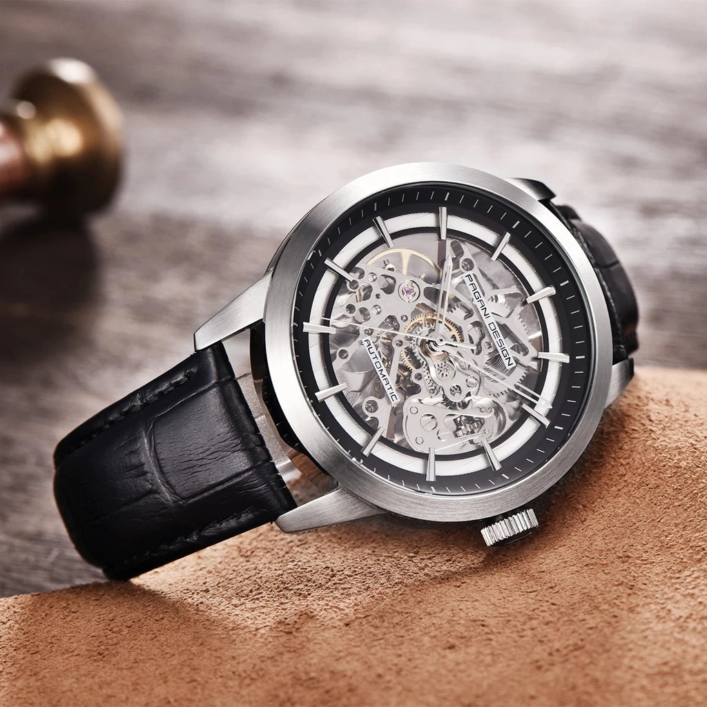 PAGANI DESIGN PD-1638 Skeleton Automatic Watch – 10ATM, Leather Strap