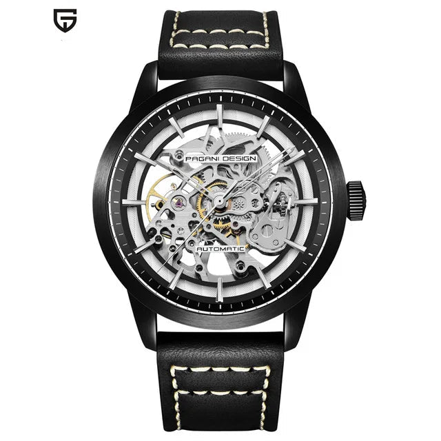 PAGANI DESIGN PD-1638 Skeleton Automatic Watch – 10ATM, Leather Strap