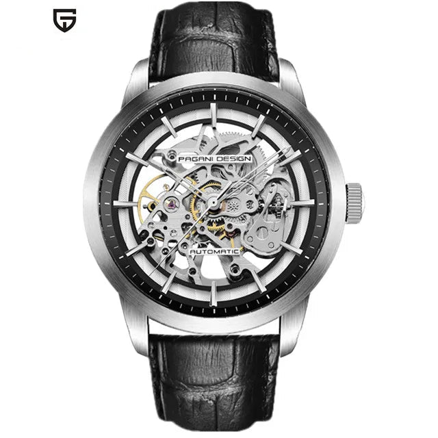 PAGANI DESIGN PD-1638 Skeleton Automatic Watch – 10ATM, Leather Strap