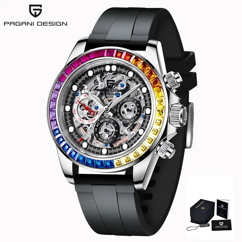 PAGANI Men's Rainbow Skeleton Mechanical Watch