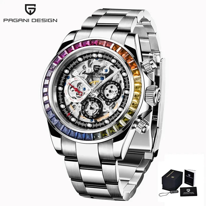 PAGANI Men's Rainbow Skeleton Mechanical Watch
