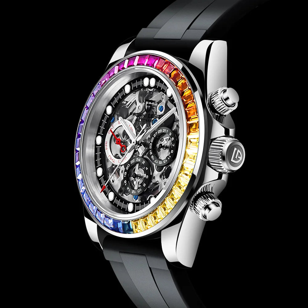 PAGANI Men's Rainbow Skeleton Mechanical Watch