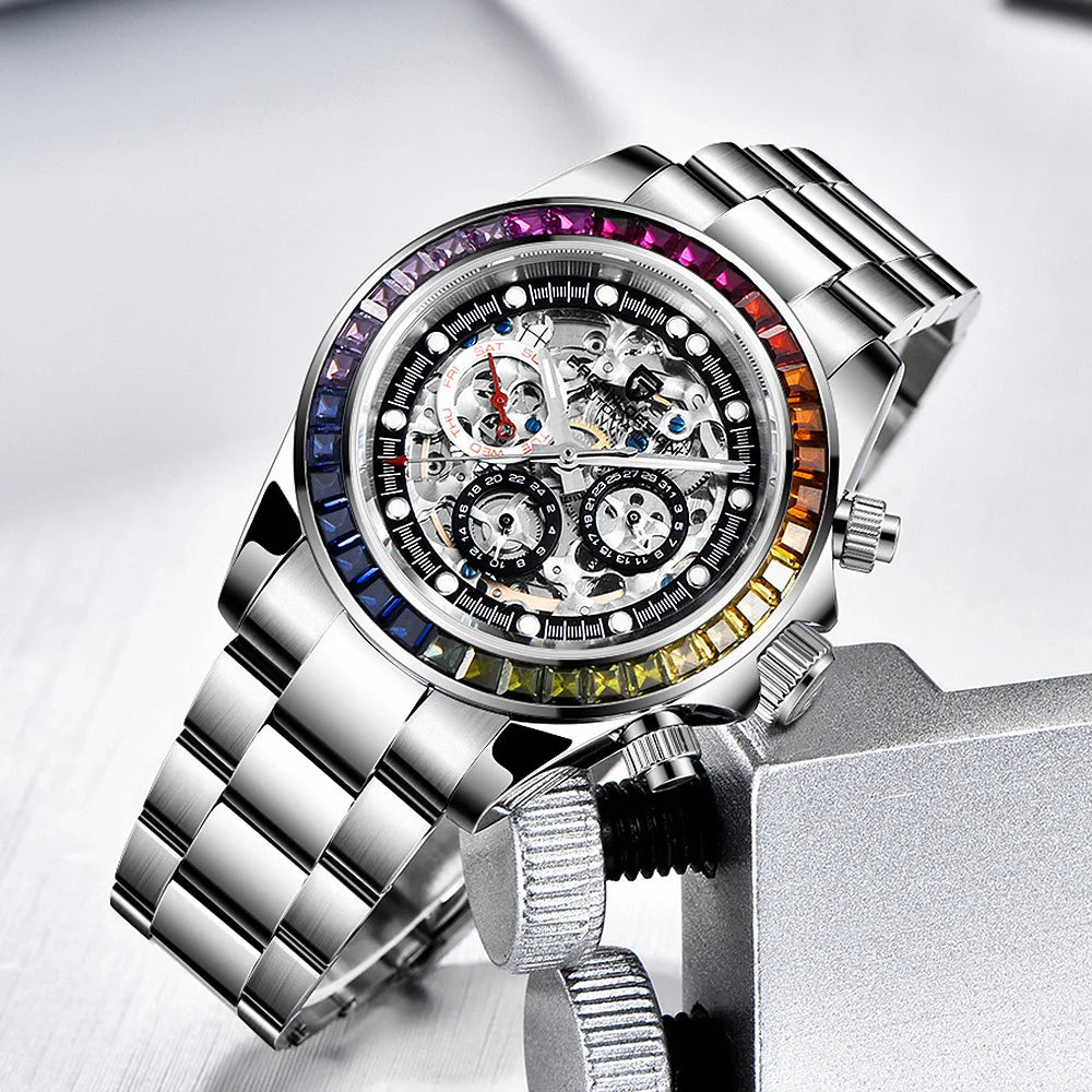 PAGANI Men's Rainbow Skeleton Mechanical Watch