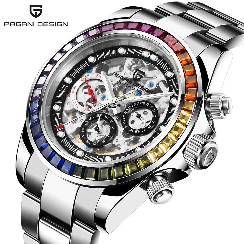 PAGANI Men's Rainbow Skeleton Mechanical Watch