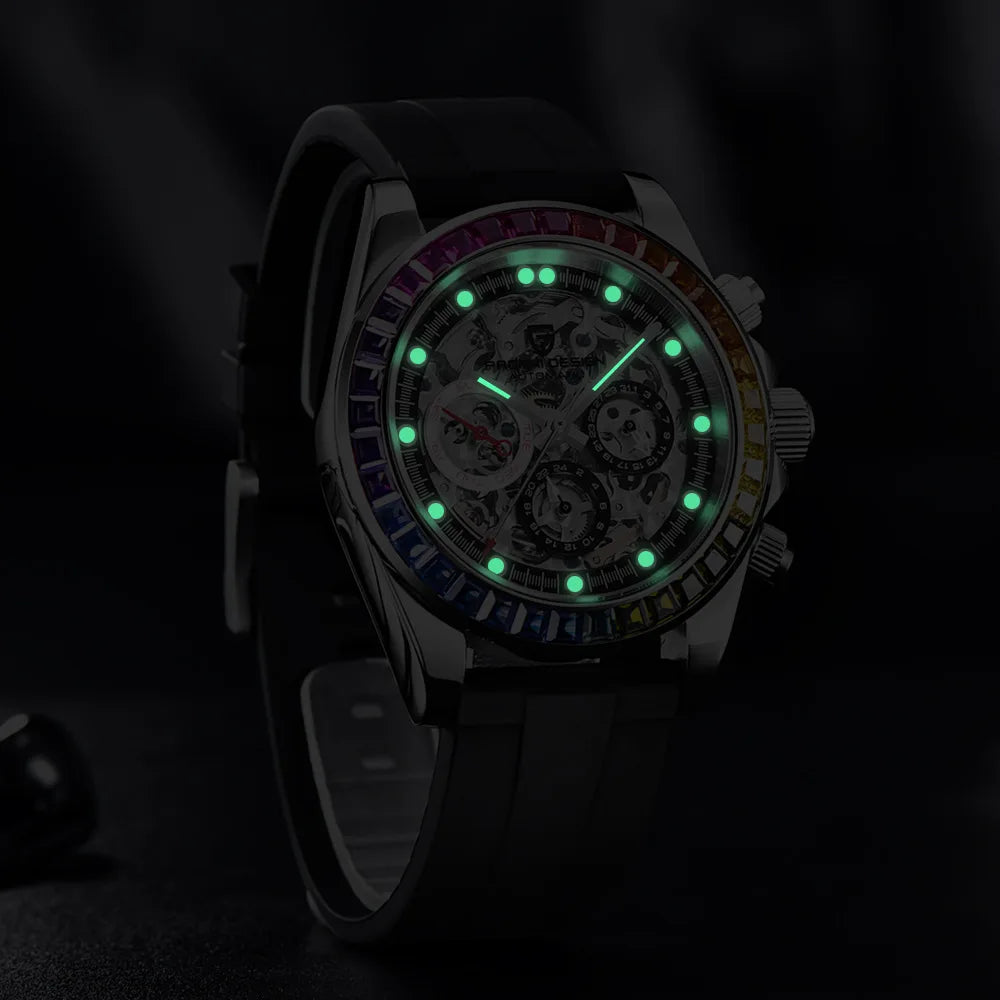 PAGANI Men's Rainbow Skeleton Mechanical Watch