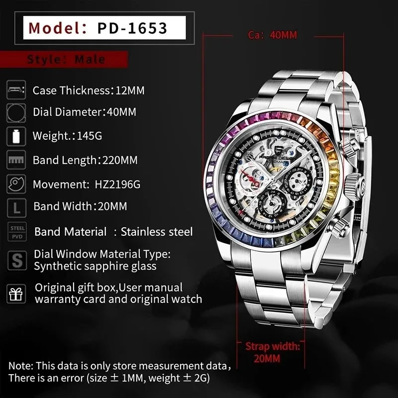 PAGANI Rainbow Skeleton Watch – Automatic Men’s Timepiece