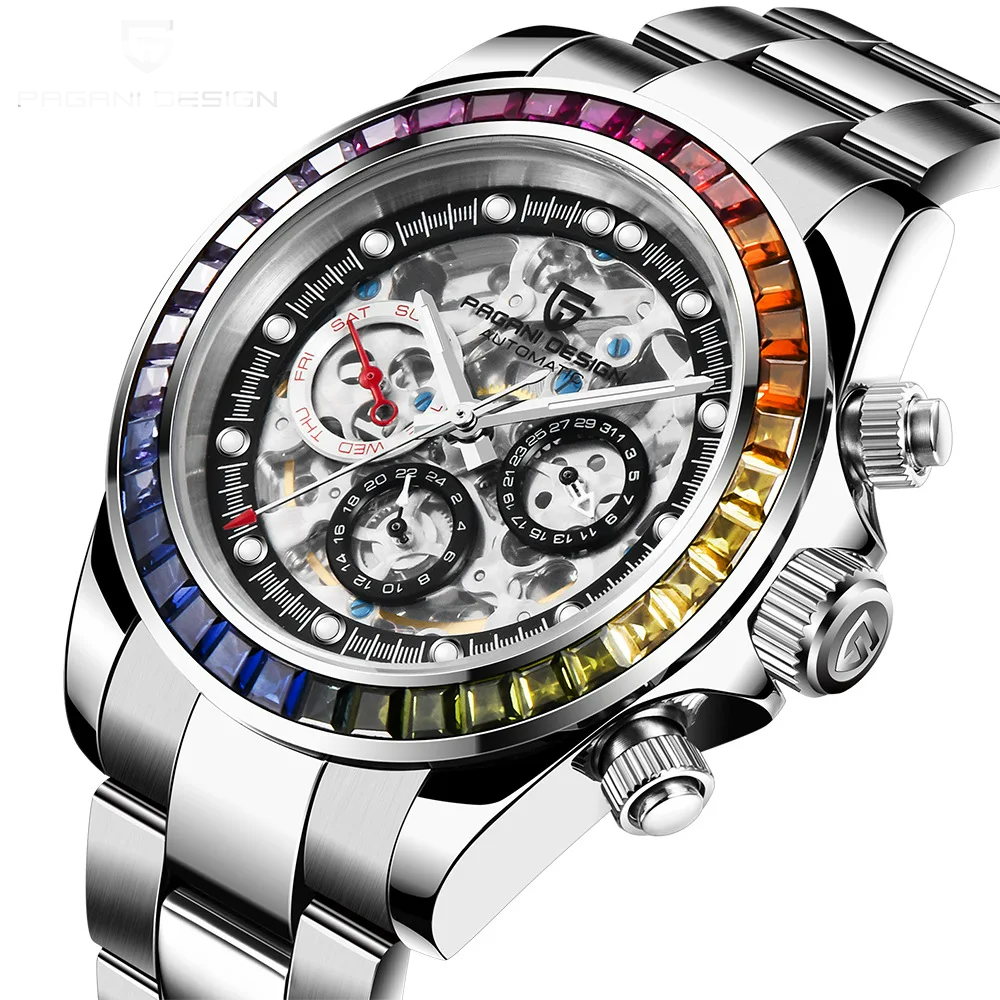 PAGANI Rainbow Skeleton Watch – Automatic Men’s Timepiece Smash Price Shop Men's Watch