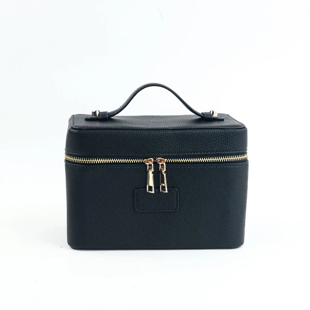 Personalized PU Leather Cosmetic Bag in pebble pattern black – product image 8