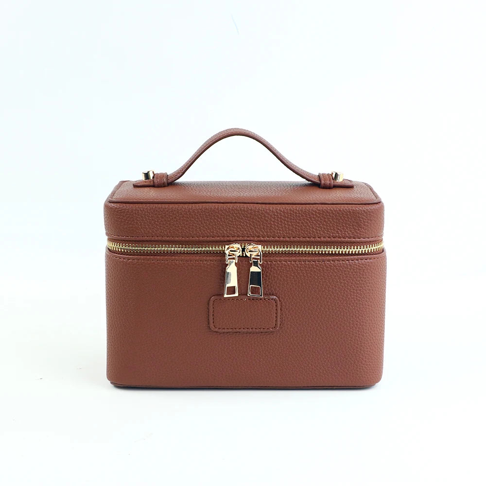 Personalized PU Leather Cosmetic Bag in pebble pattern brown – product image 10