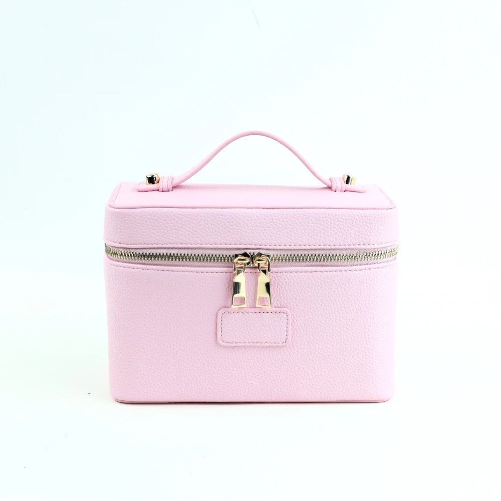 Personalized PU Leather Cosmetic Bag in pebble pattern pink – product image 13
