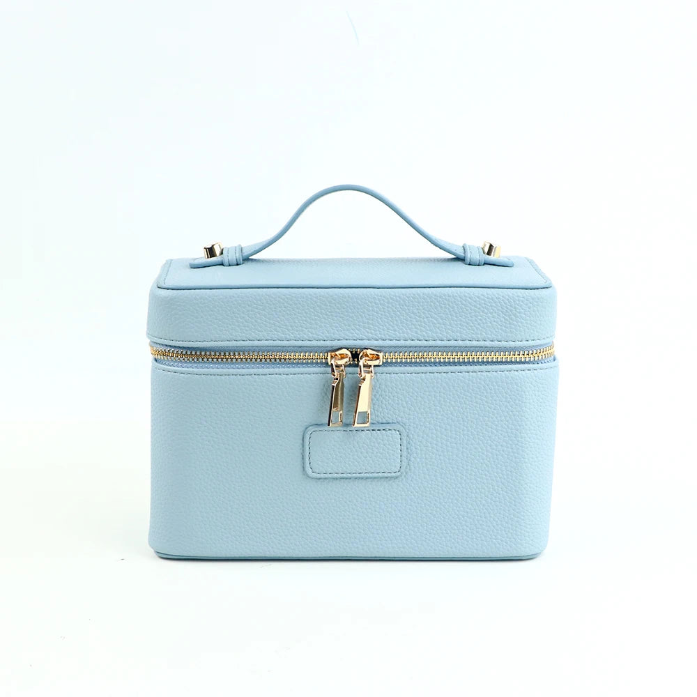 Personalized PU Leather Cosmetic Bag in pebble pattern blue – product image 14