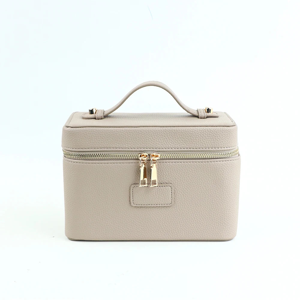 Personalized PU Leather Cosmetic Bag in pebble pattern khaki – product image 16