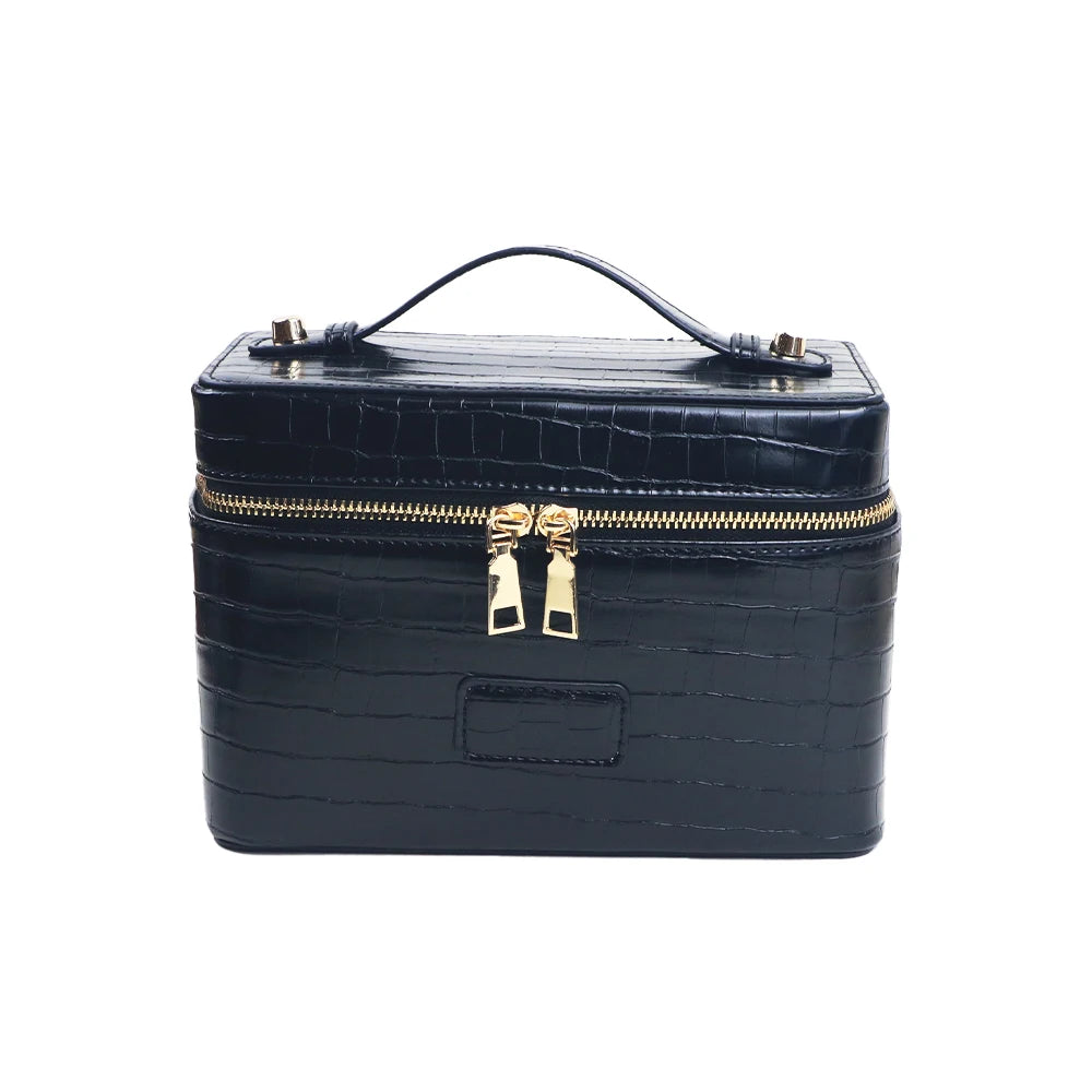 Personalized PU Leather Cosmetic Bag in crozzling black – product image 20