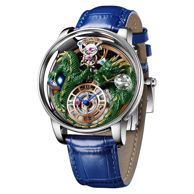 PINDU 3D Dragon Earth Quartz Watch – Celestial Transparent Design
