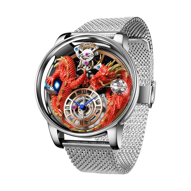 PINDU 3D Dragon Earth Quartz Watch – Celestial Transparent Design