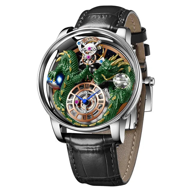 PINDU 3D Dragon Earth Quartz Watch – Celestial Transparent Design