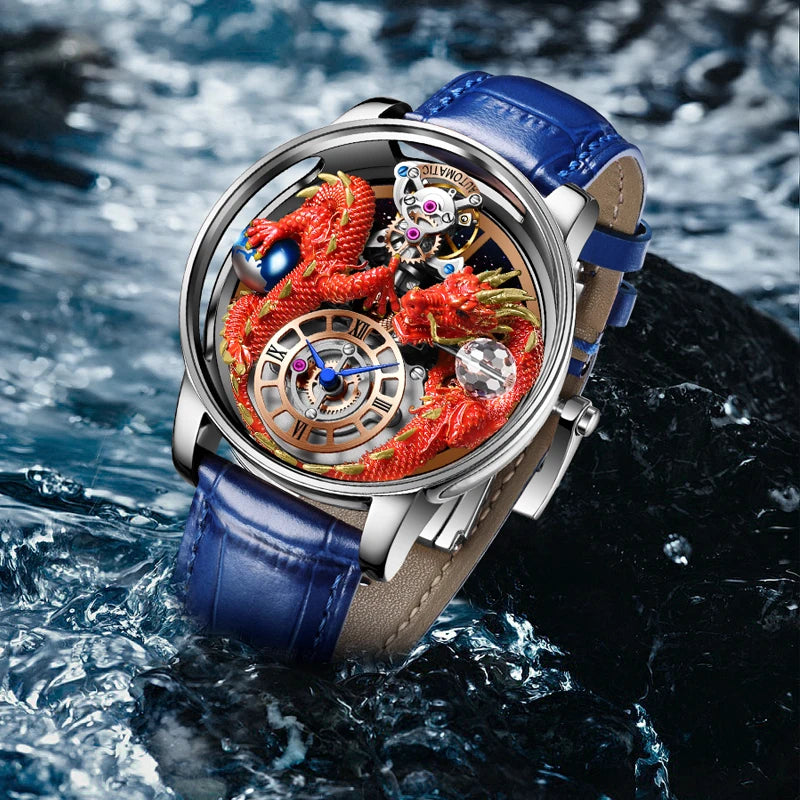 PINDU 3D Dragon Earth Quartz Watch – Celestial Transparent Design