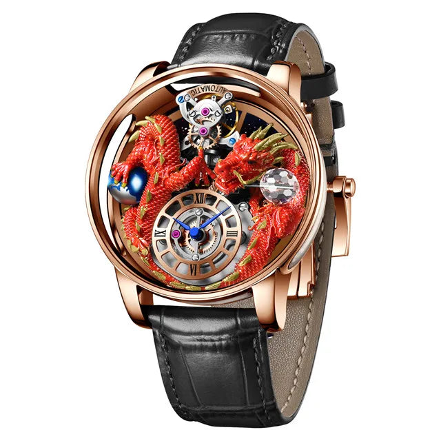 PINDU 3D Dragon Earth Quartz Watch – Celestial Transparent Design