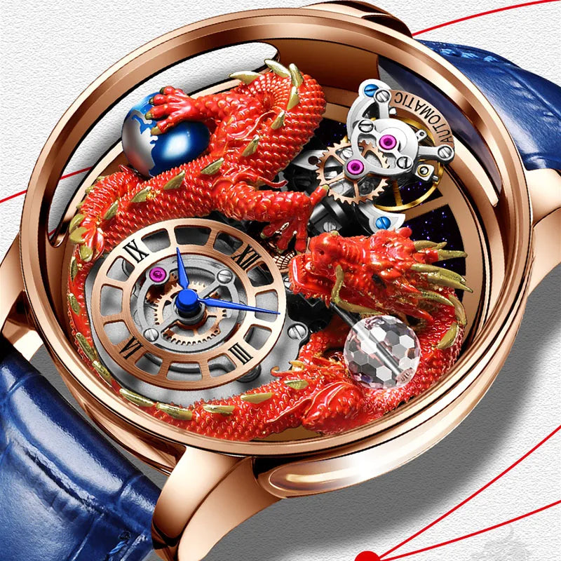 PINDU 3D Dragon Earth Quartz Watch – Celestial Transparent Design