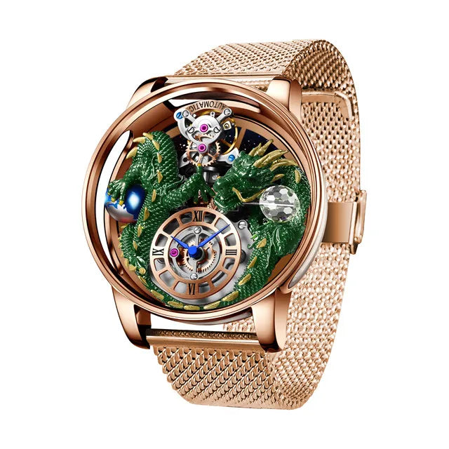 PINDU 3D Dragon Earth Quartz Watch – Celestial Transparent Design
