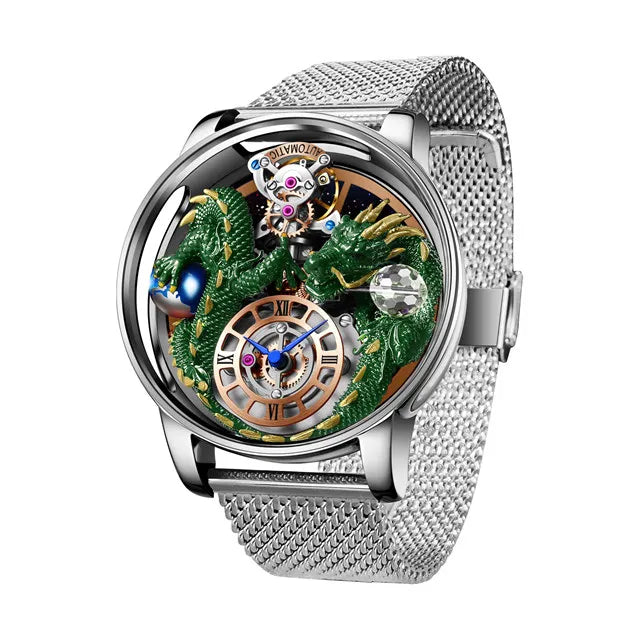 PINDU 3D Dragon Earth Quartz Watch – Celestial Transparent Design