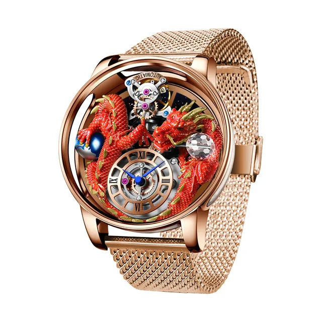PINDU 3D Dragon Earth Quartz Watch – Celestial Transparent Design