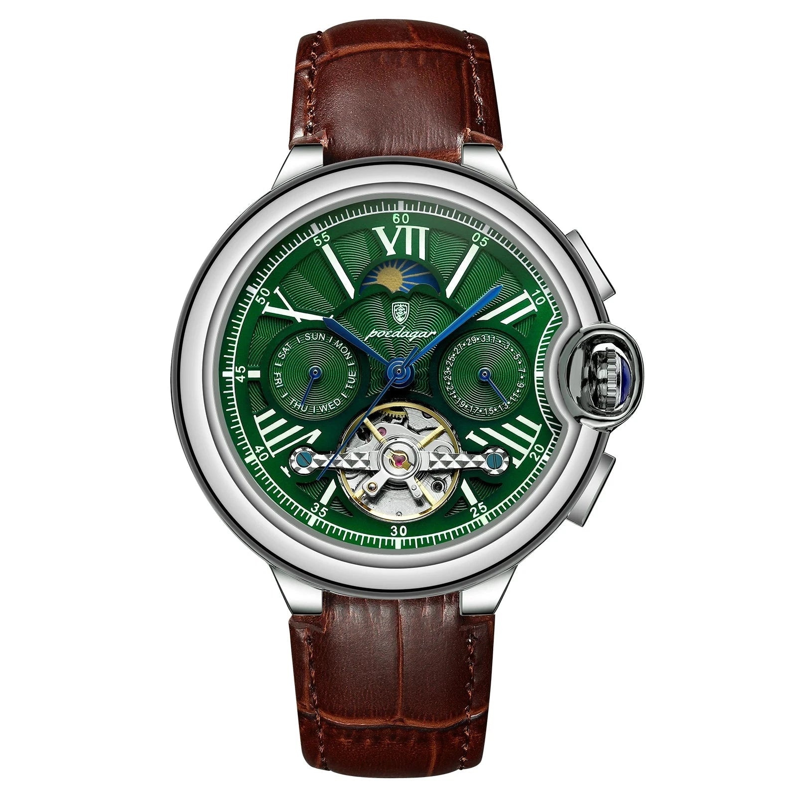 POEDAGAR Tourbillon Automatic Watch – Stainless Steel 45MM