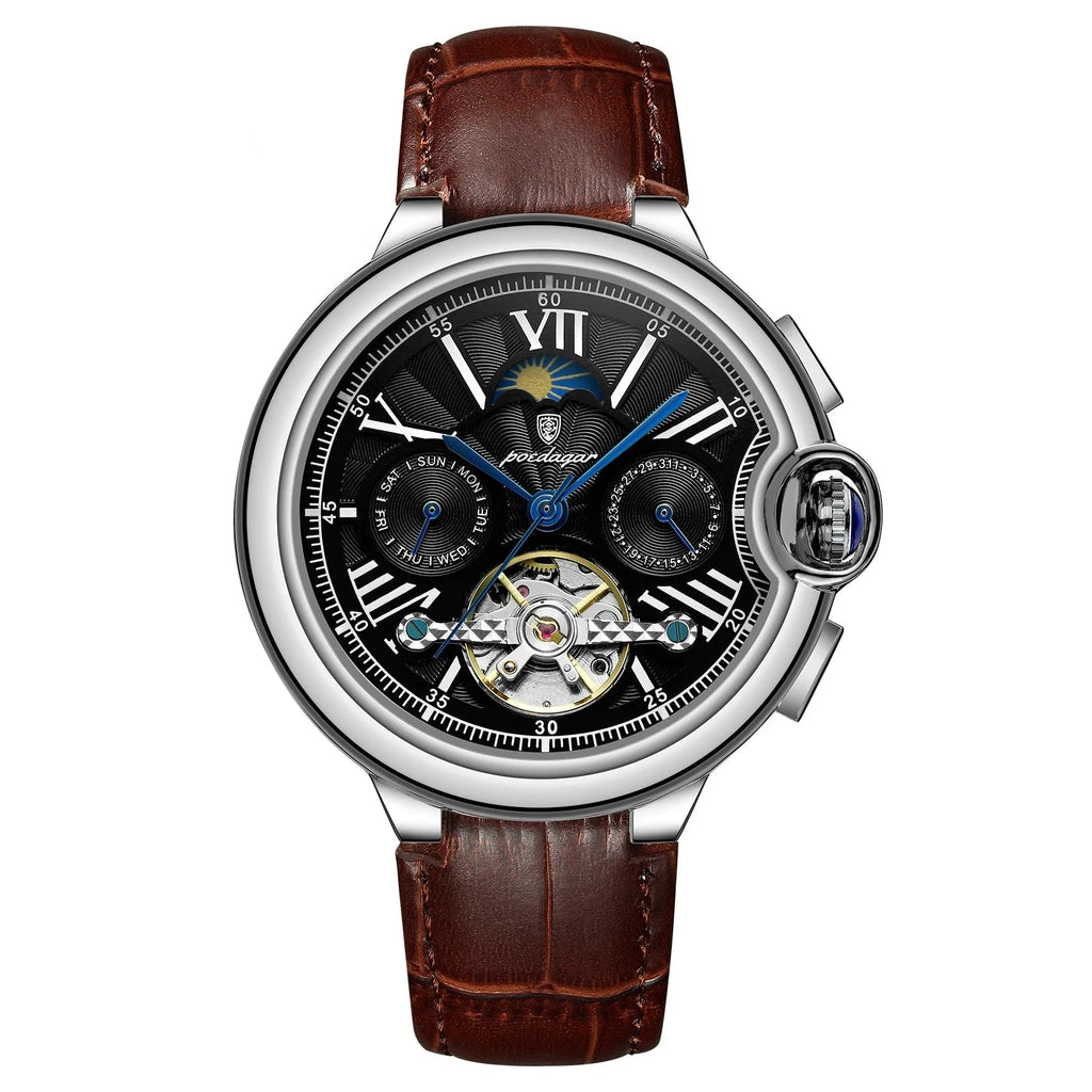 POEDAGAR Tourbillon Automatic Watch – Stainless Steel 45MM