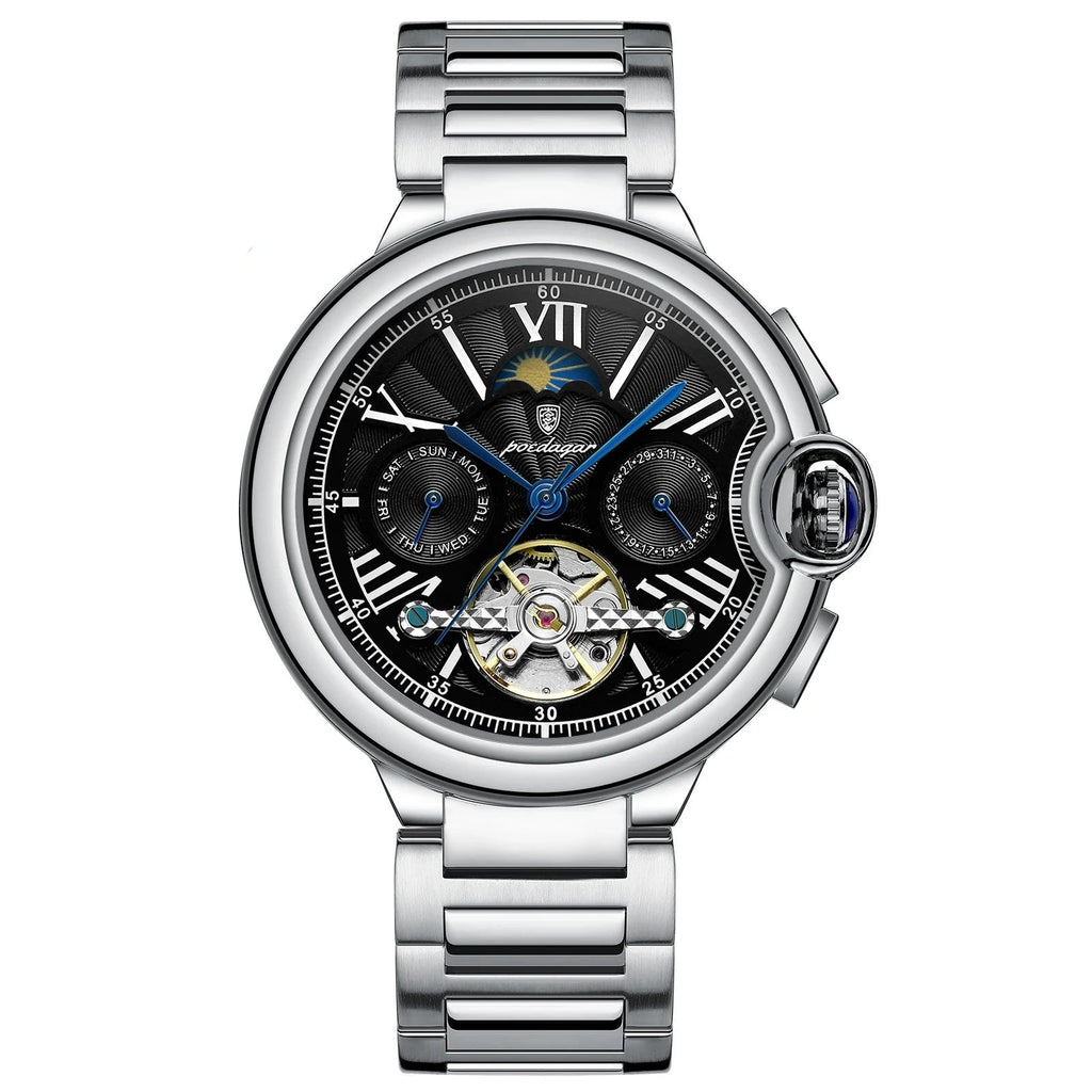 POEDAGAR Tourbillon Automatic Watch – Stainless Steel 45MM