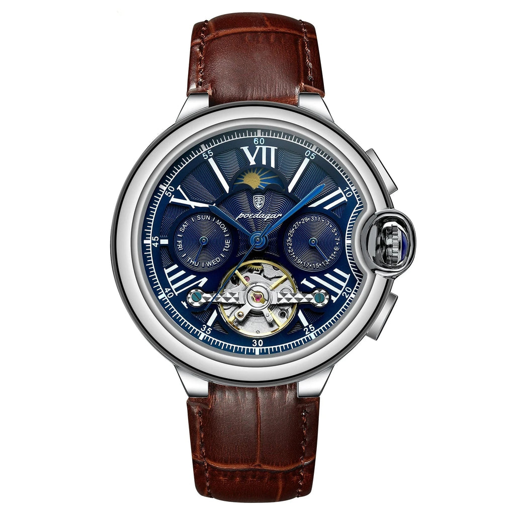 POEDAGAR Tourbillon Automatic Watch – Stainless Steel 45MM
