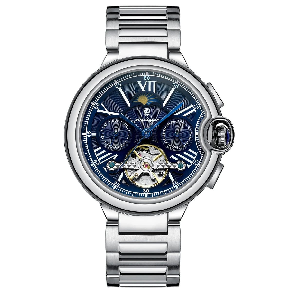 POEDAGAR Tourbillon Automatic Watch – Stainless Steel 45MM Smash Price Shop Men's Watch