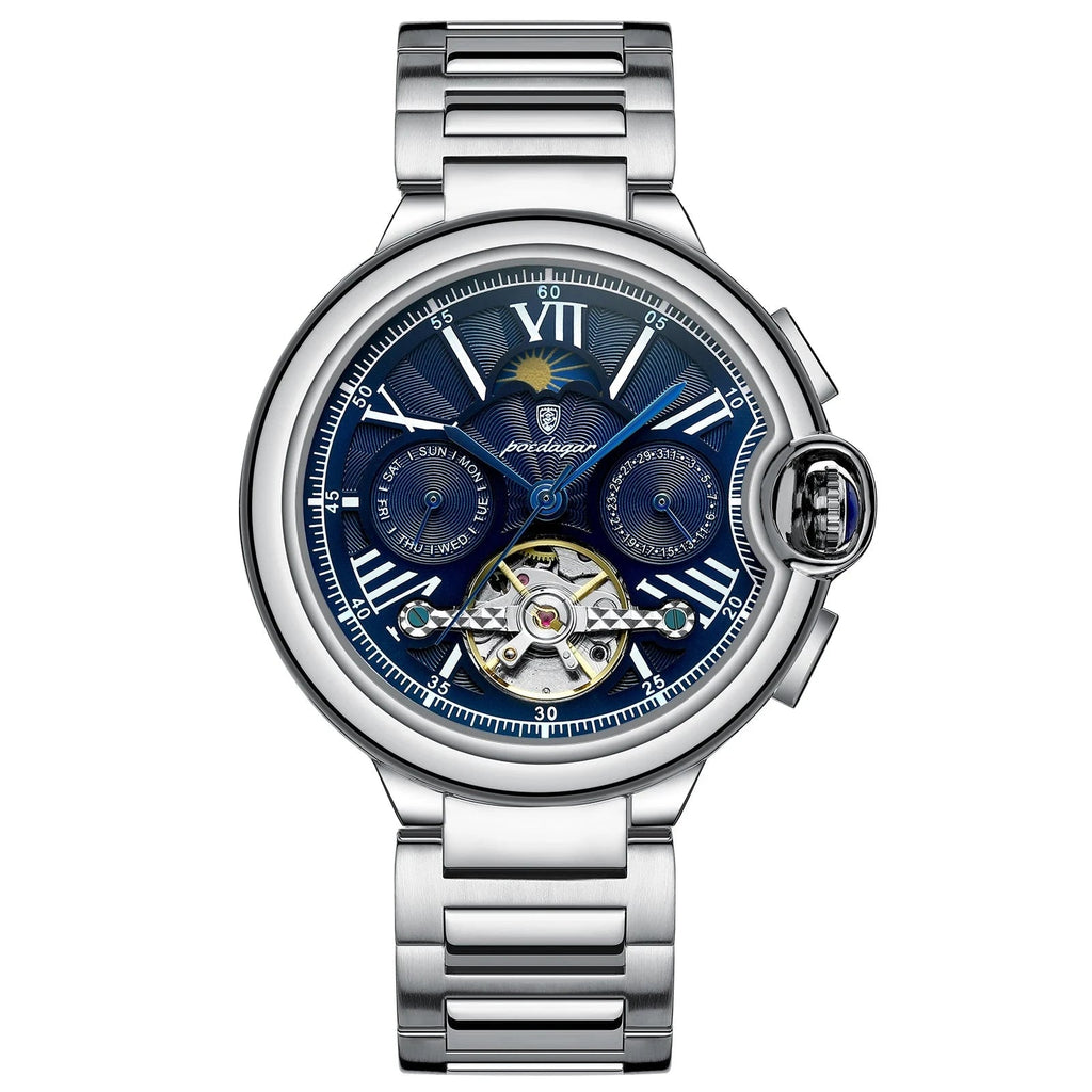 POEDAGAR Tourbillon Automatic Watch – Stainless Steel 45MM