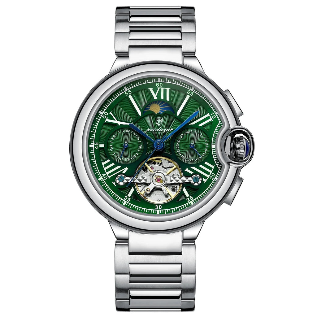 POEDAGAR Tourbillon Automatic Watch – Stainless Steel 45MM