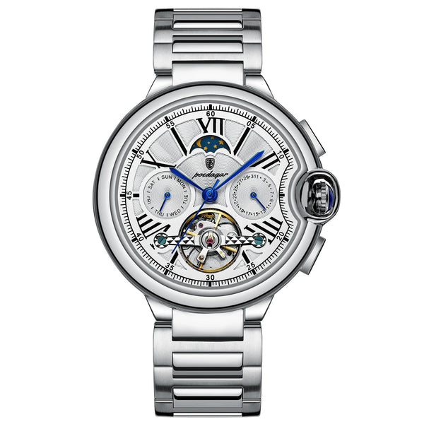 POEDAGAR Tourbillon Automatic Watch – Stainless Steel 45MM