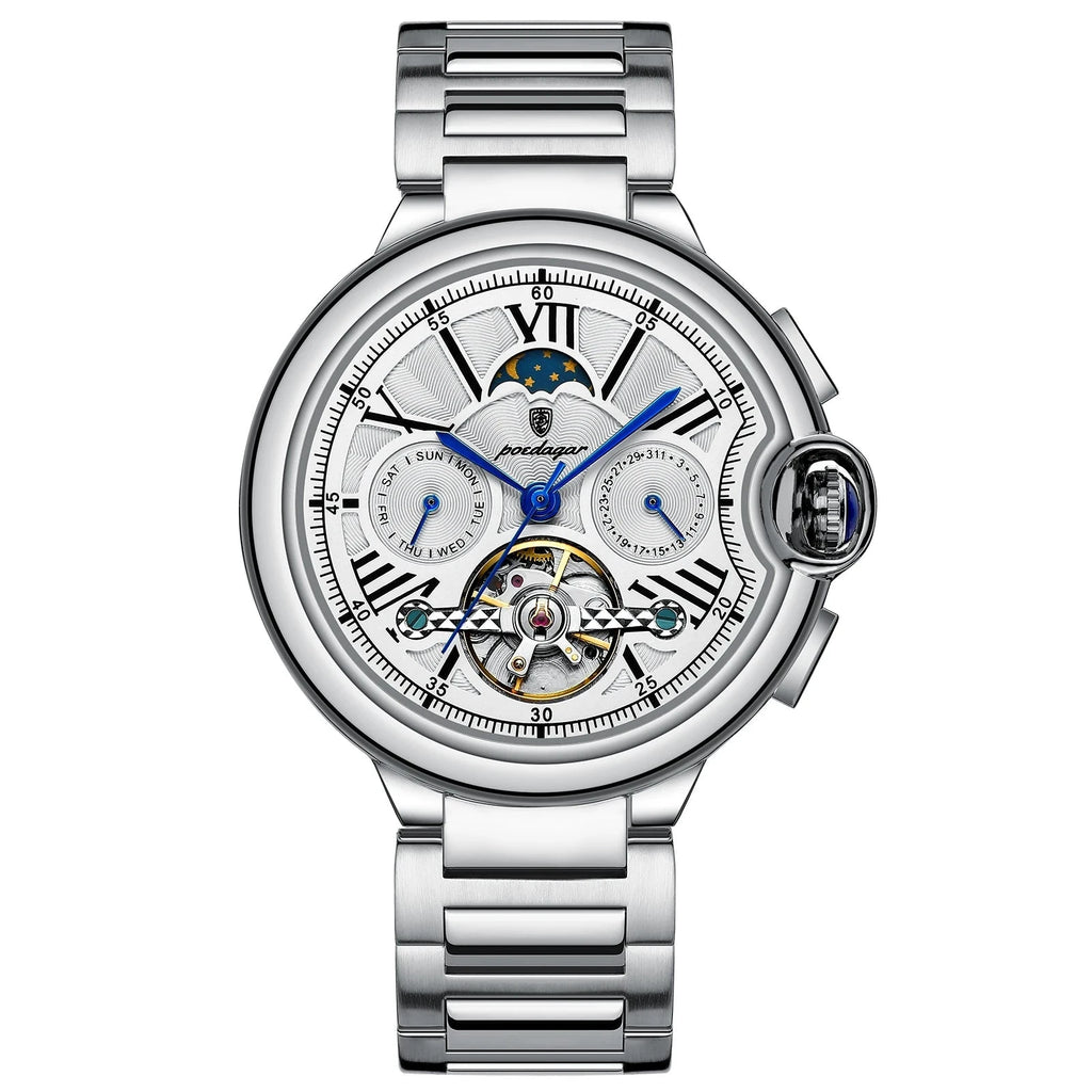 POEDAGAR Tourbillon Automatic Watch – Stainless Steel 45MM