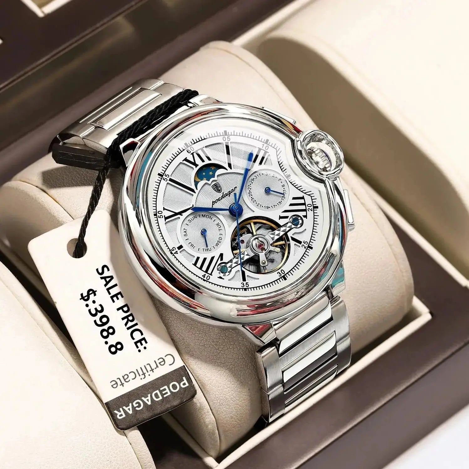 POEDAGAR Tourbillon Automatic Watch – Stainless Steel 45MM Smash Price Shop Men's Watch