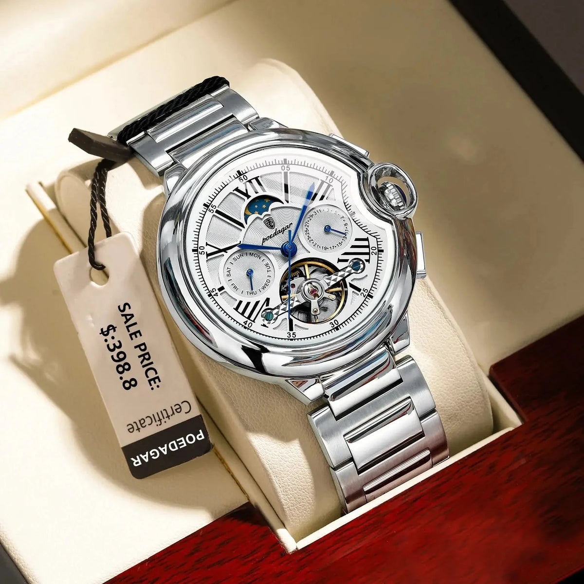 POEDAGAR Tourbillon Automatic Watch – Stainless Steel 45MM Smash Price Shop Men's Watch
