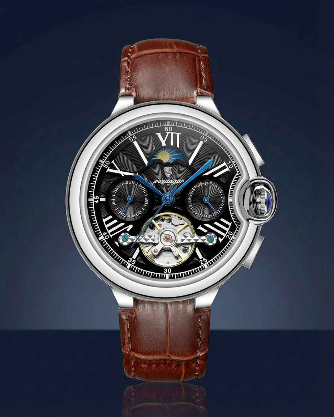 POEDAGAR Tourbillon Automatic Watch – Stainless Steel 45MM Smash Price Shop Men's Watch