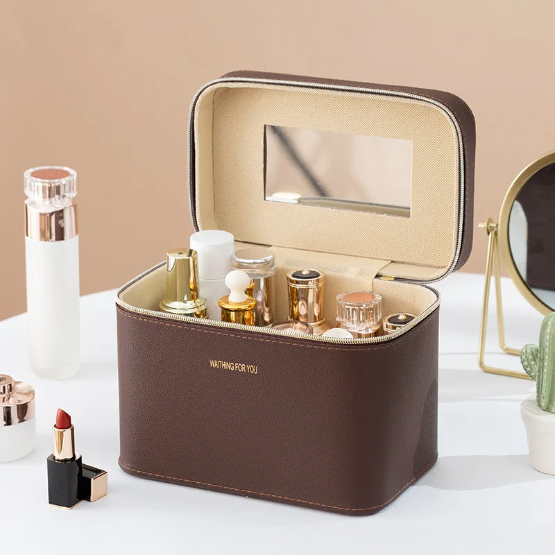 Portable Waterproof Makeup Organizer Bag in Caramel color single box medium [23*15*17] – product image 23